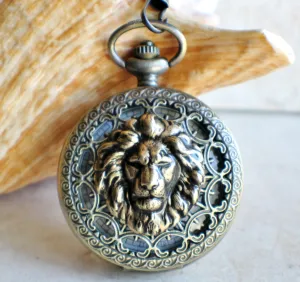 Lion Head Mechanical  Pocket Watch in Bronze