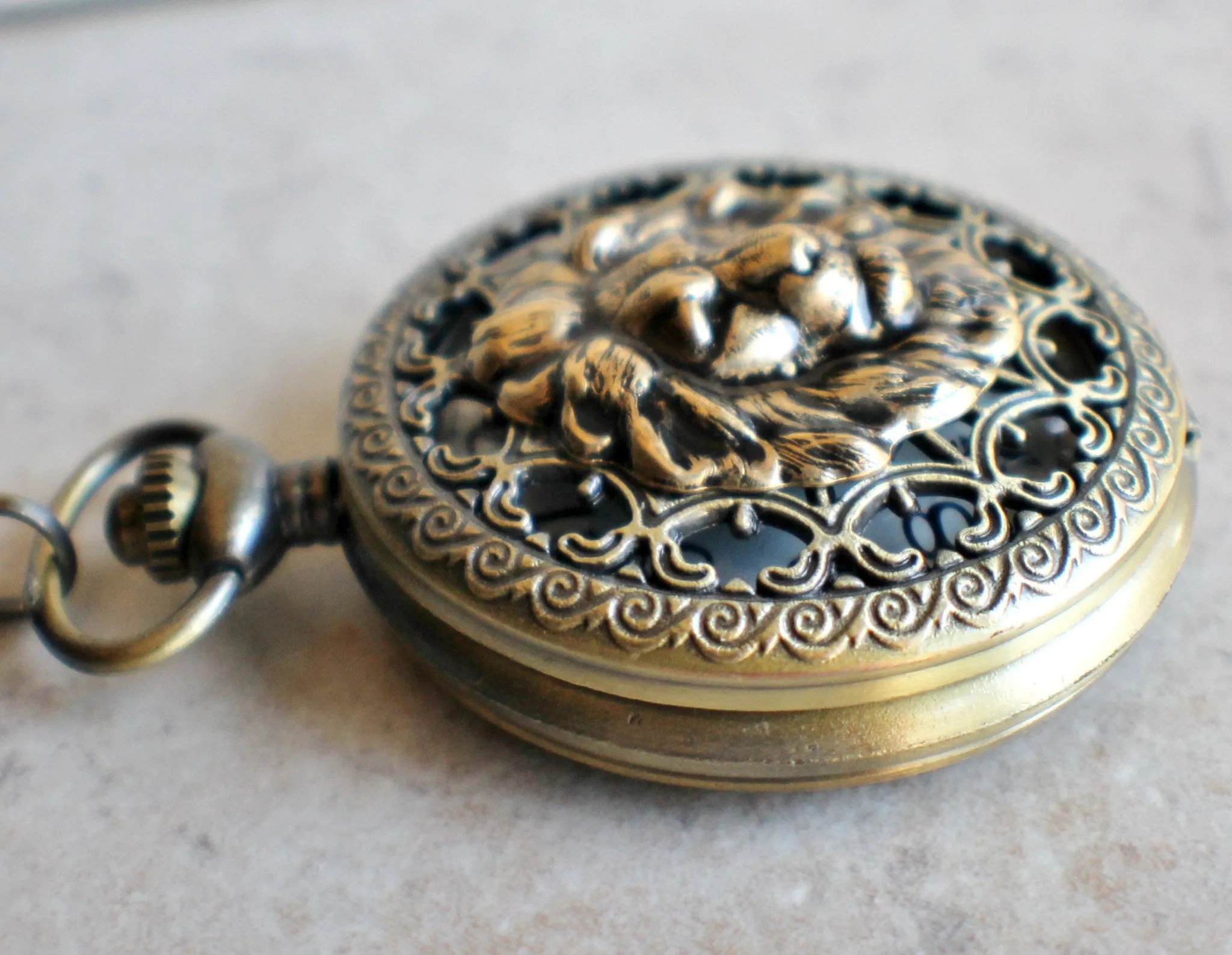 Lion Head Mechanical  Pocket Watch in Bronze