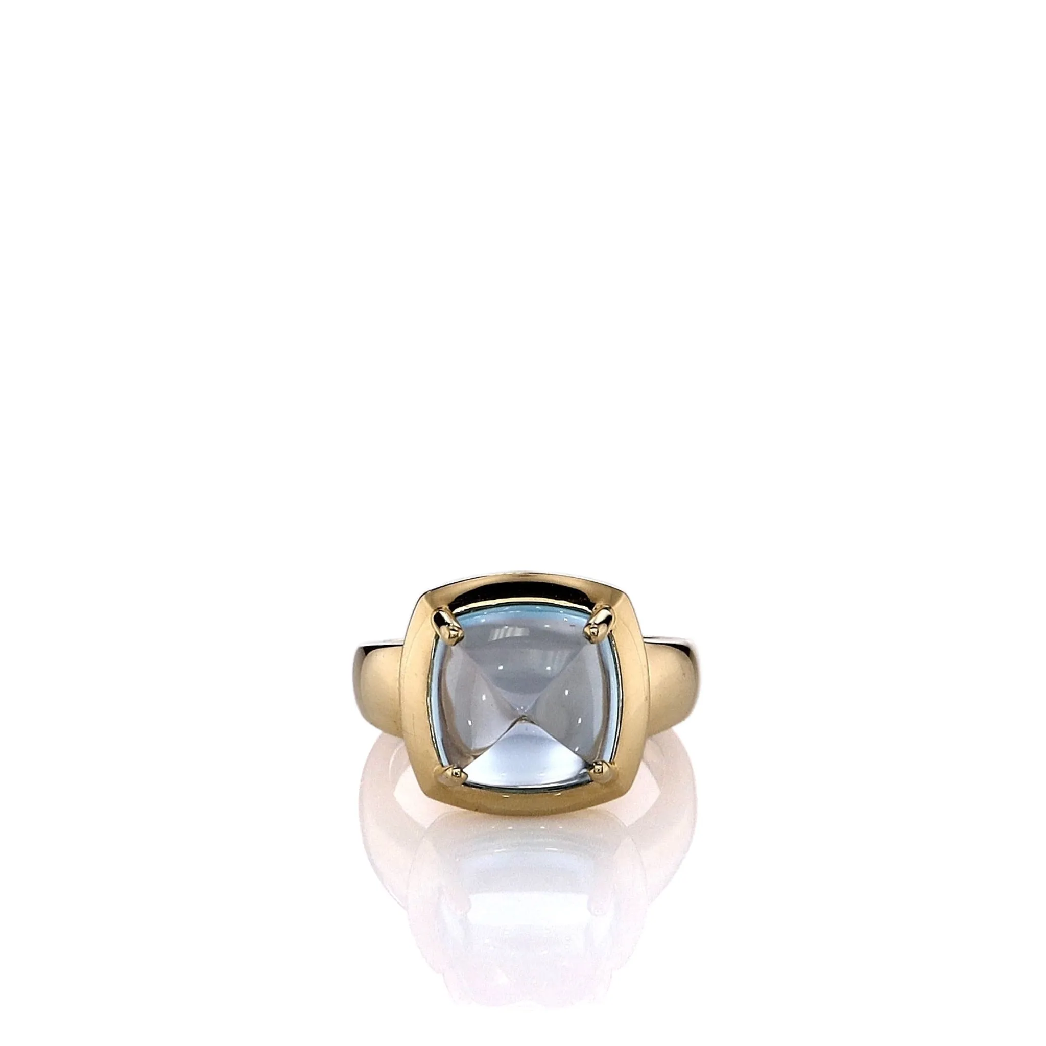 Lisa Nik 18k Yellow Gold Square Sugarloaf Blue Topaz Ring