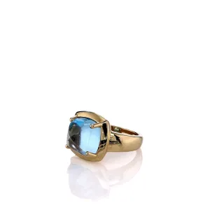 Lisa Nik 18k Yellow Gold Square Sugarloaf Blue Topaz Ring