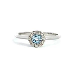 March Birthstone Ring: Sterling Silver Sky Topaz Halo Ring