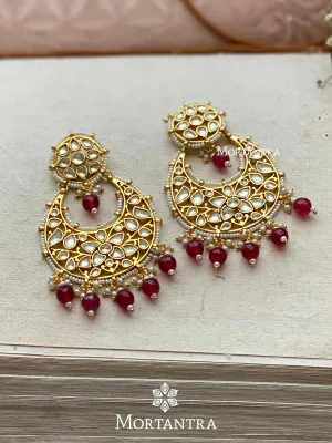 Maroon Color Gold Plated Jadau Kundan Earrings - ME861YD