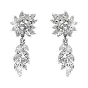 Marquise & Round Cut Diamonds Drop Earrings in Platinum