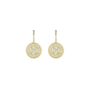 Medium Gold Engraved French Wire & Diamond Earrings