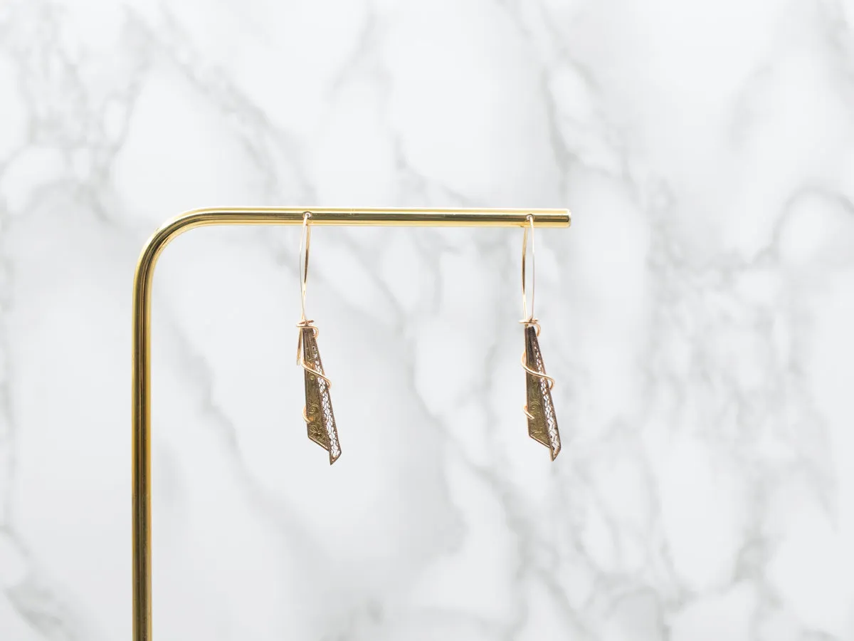 Mixed Era Etched Scrolling Gold Drop Earrings