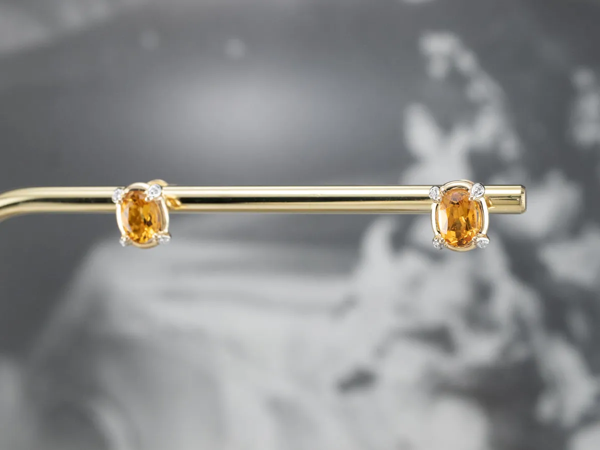 Modern Citrine and Diamond Stud Earrings