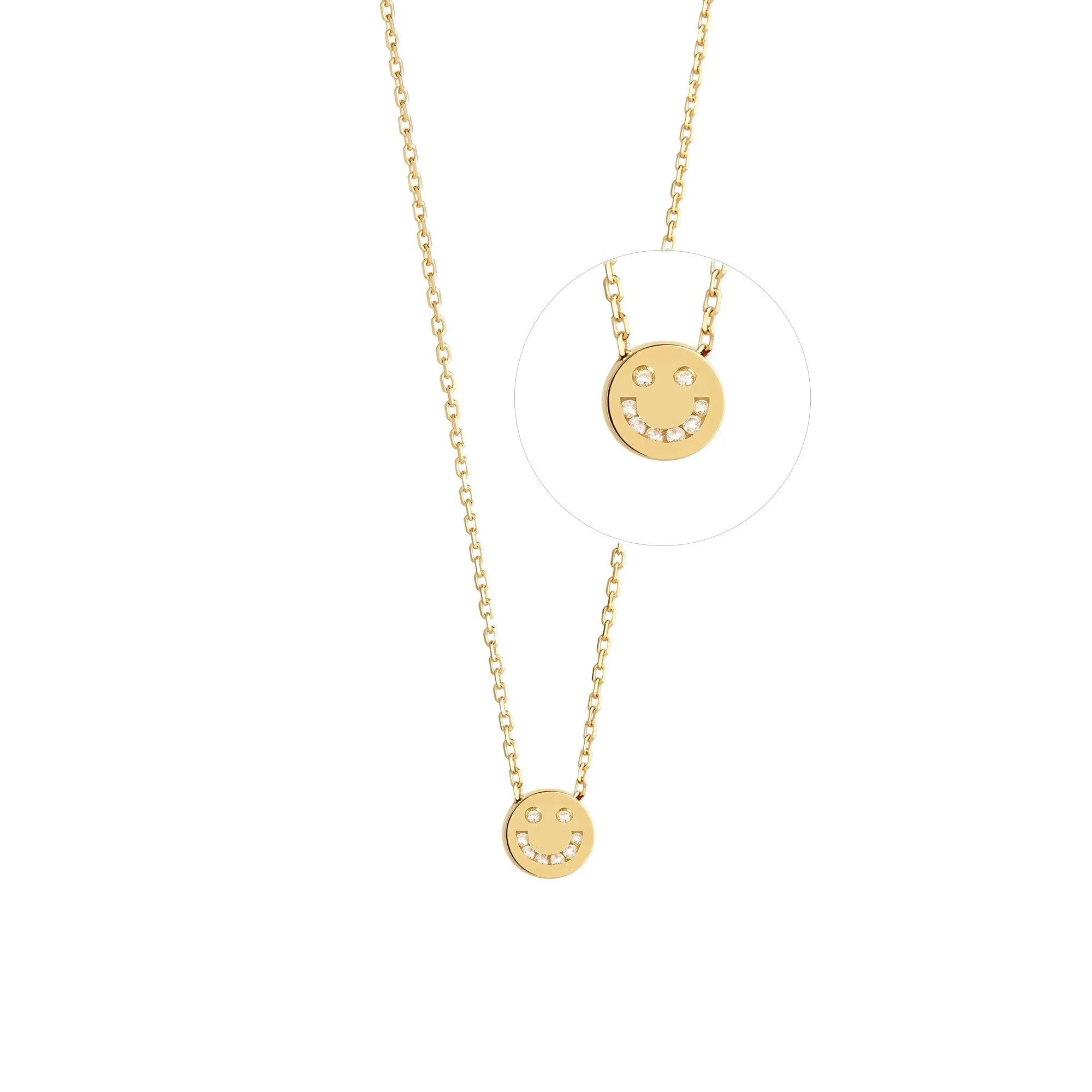 Modern Words Fine Diamond Happy 18K Gold Necklace w. Diamond