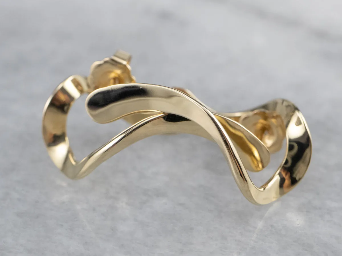 Modernist Gold Twisted Drop Earrings