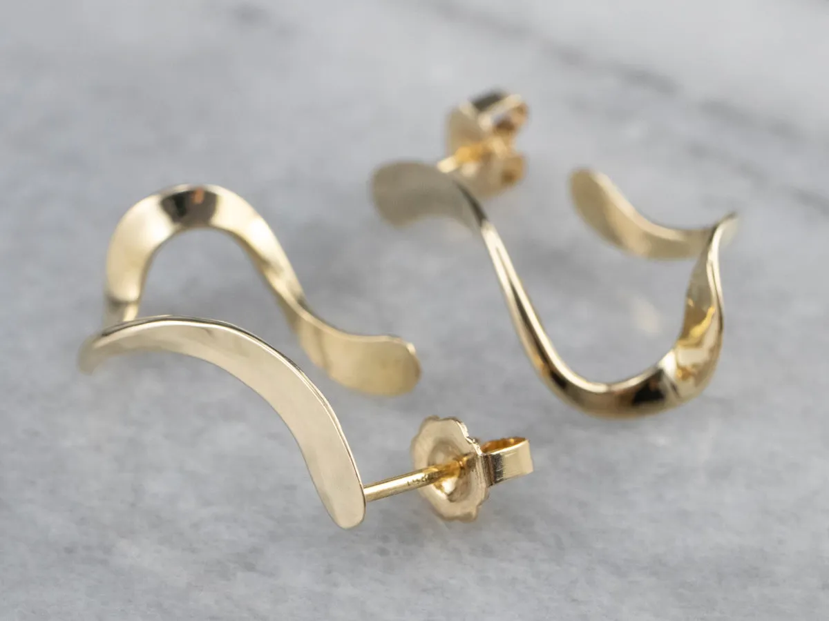 Modernist Gold Twisted Drop Earrings