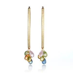 Multi-Color Sapphire Navette Earrings