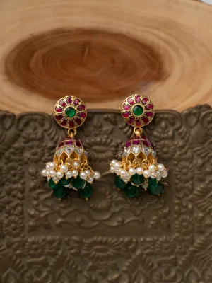 Multicolor Gold Plated Jadau Kundan Earrings - ME1174M