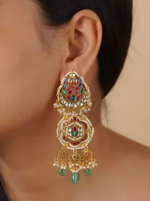 Multicolor Gold Plated Jadau Kundan Earrings - ME1232M