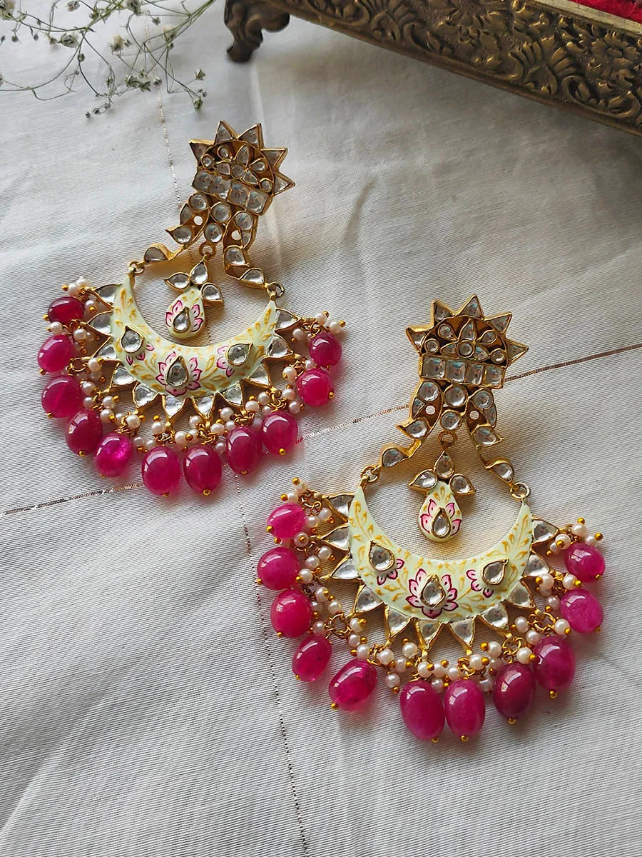 Multicolor Gold Plated Jadau Kundan Earrings - ME904