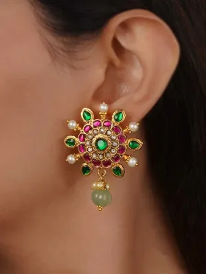 Multicolor Gold Plated Temple Earrings - TMPEAR93M