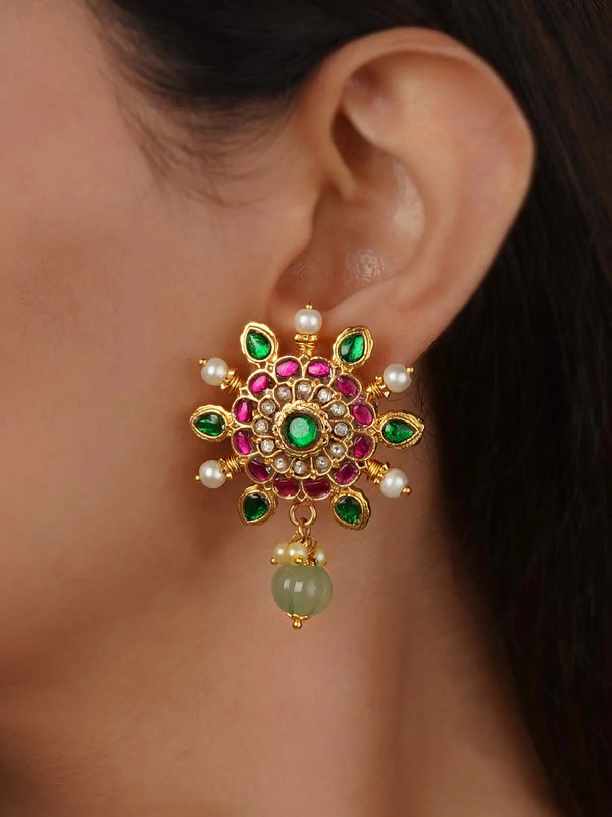 Multicolor Gold Plated Temple Earrings - TMPEAR93M