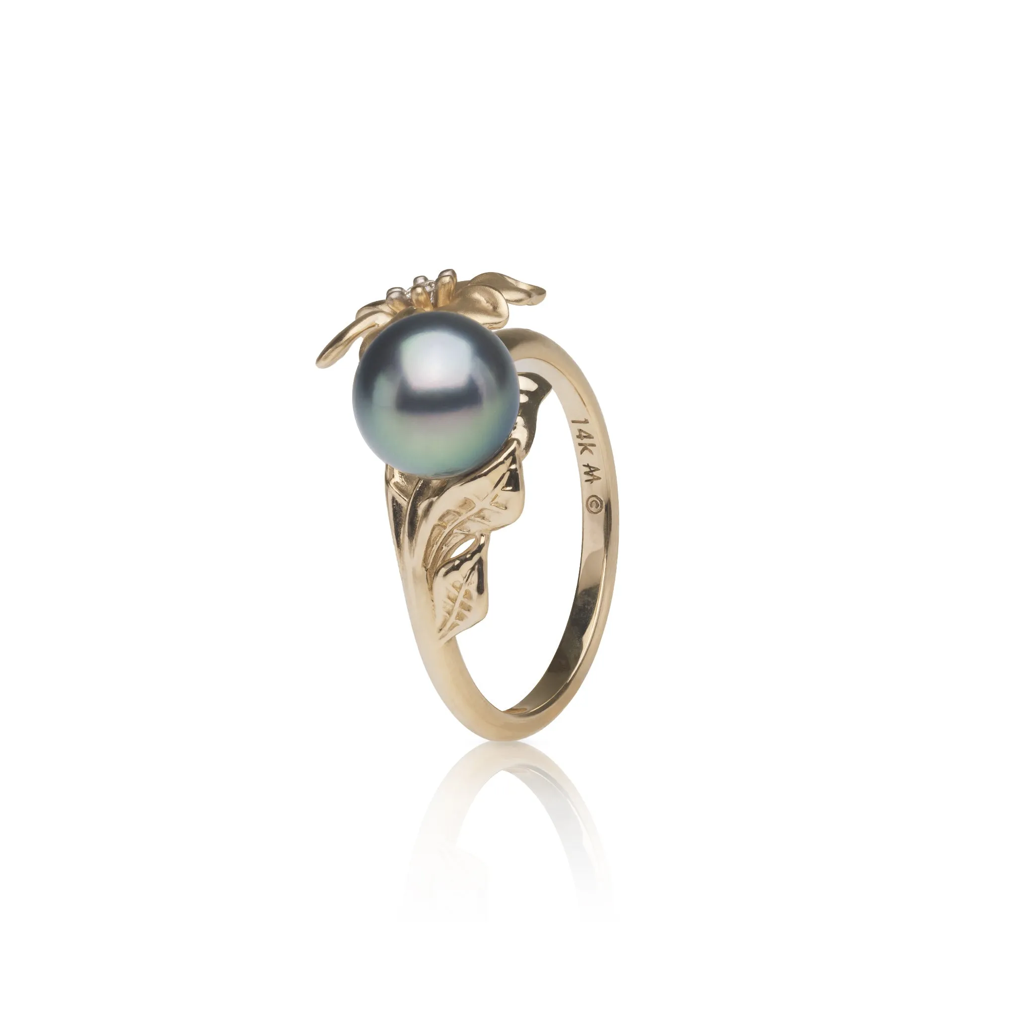 N????? Tahitian Black Pearl Ring in Gold with Diamond - 7-8mm