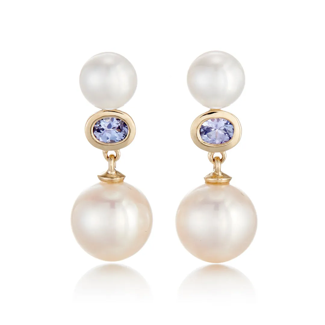 Od??on Drop Earrings in Pearls & Tanzanite