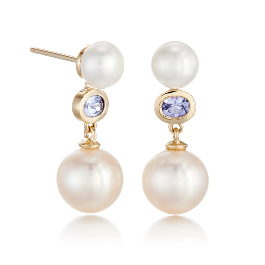 Od??on Drop Earrings in Pearls & Tanzanite