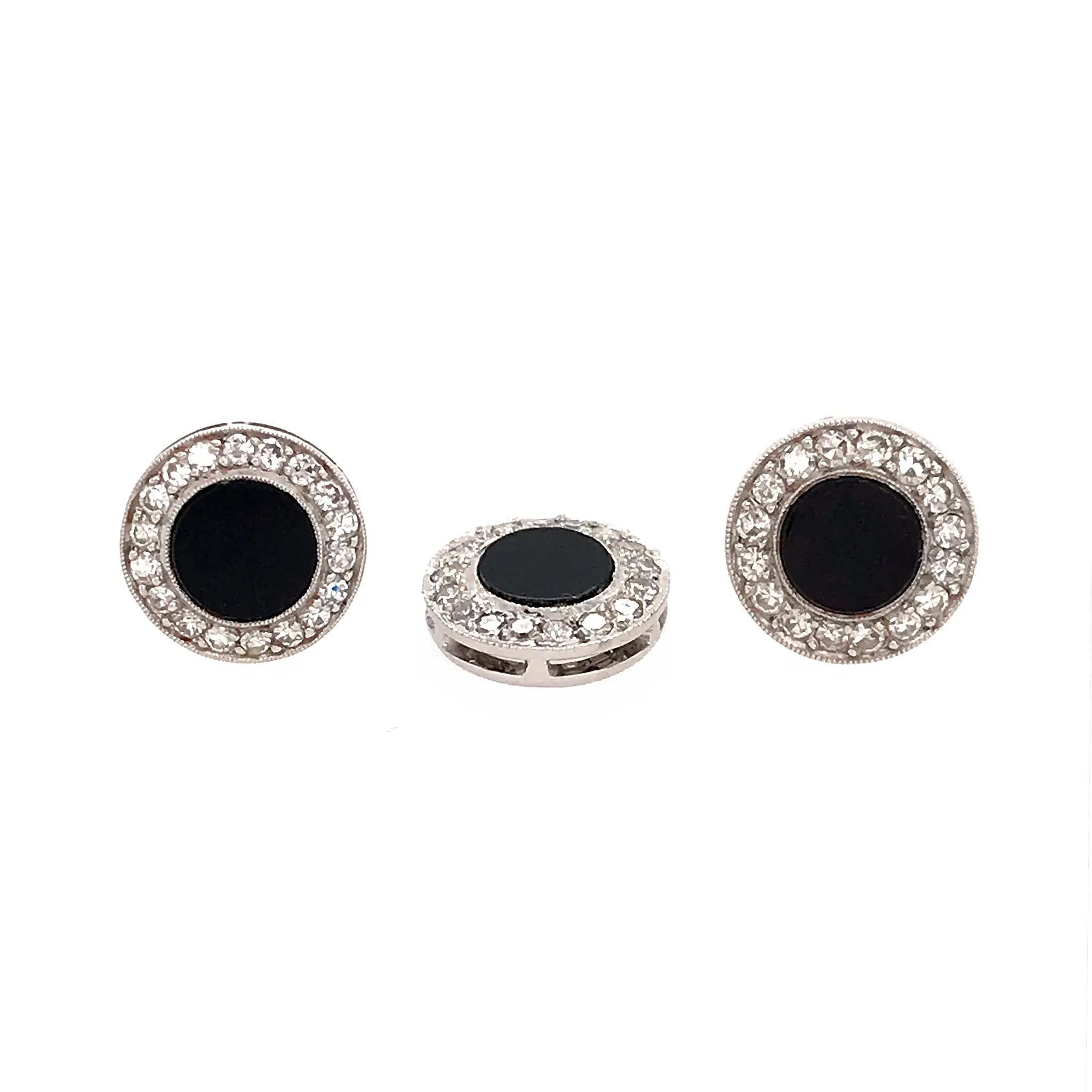 Onyx and Diamond 14k White Gold Earrings and Pendant Set