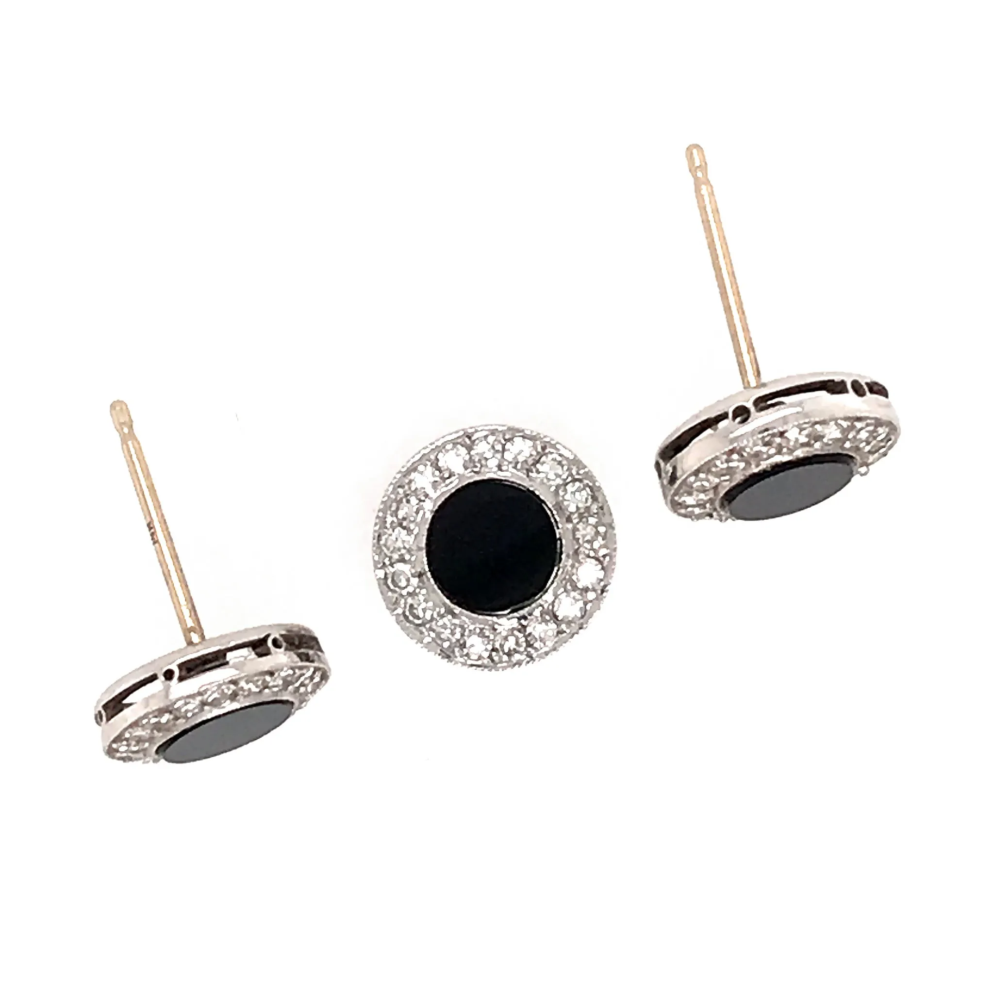 Onyx and Diamond 14k White Gold Earrings and Pendant Set