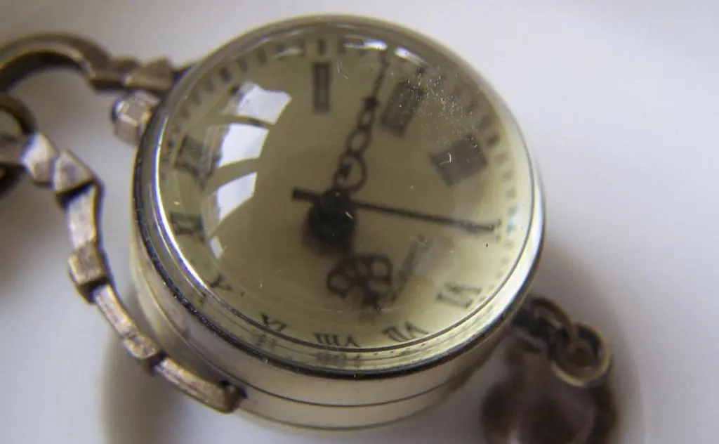 Orb Pocket Watch Antique Bronze Glass Bubble Pendant A4616