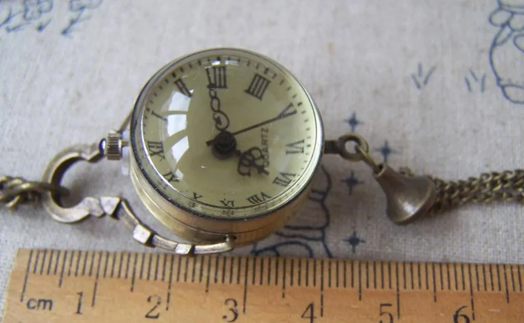 Orb Pocket Watch Antique Bronze Glass Bubble Pendant A4616