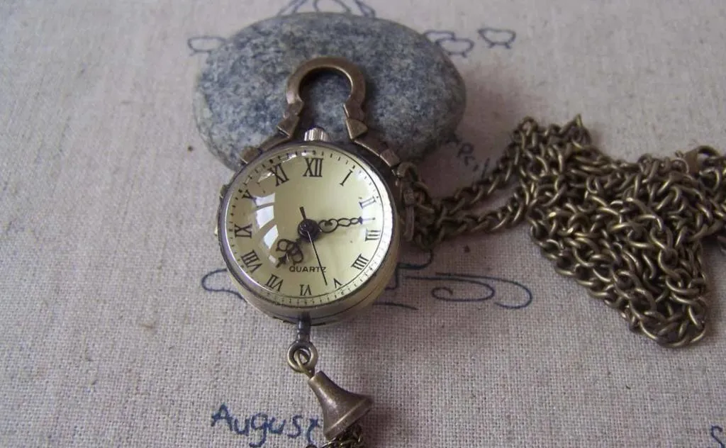 Orb Pocket Watch Antique Bronze Glass Bubble Pendant A4616