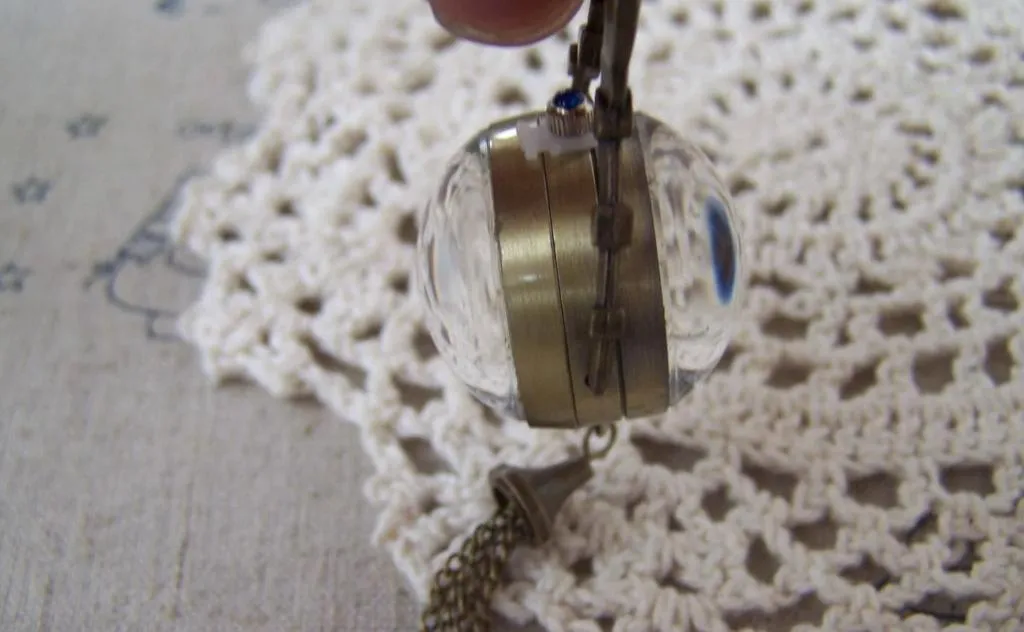 Orb Pocket Watch Antique Bronze Glass Bubble Pendant A4616