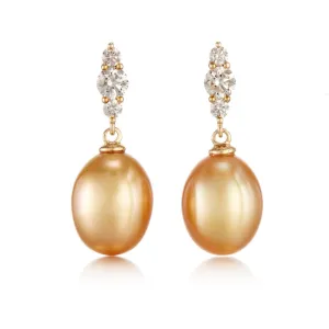 Orion Earrings in Golden Keshi South Sea Pearls & Diamonds
