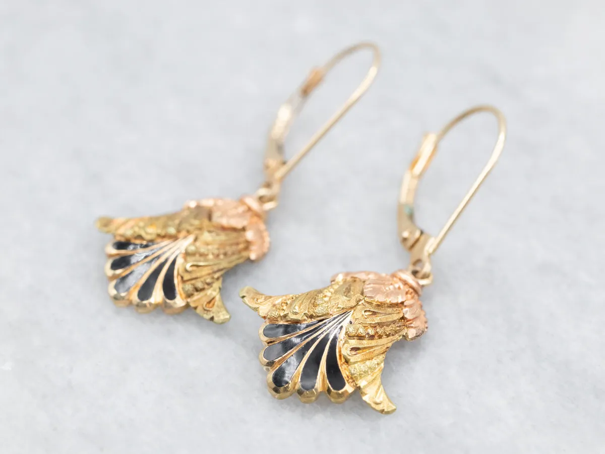 Ornate Black Enamel Drop Earrings