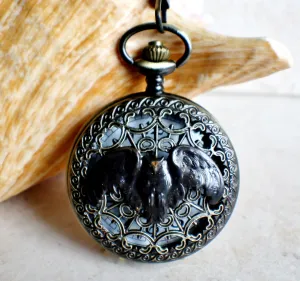 Owl pocket watch, mens pocket watch with flying owl mounted on front case