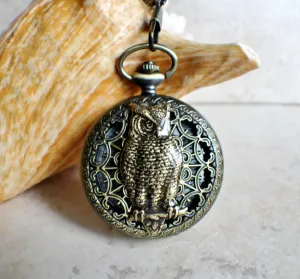 Owl pocket watch, mens pocket watch with owl mounted on front case