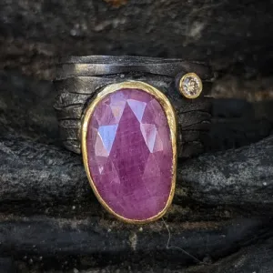 Oxidised Wrap Ring With Pink Sapphire and Diamond