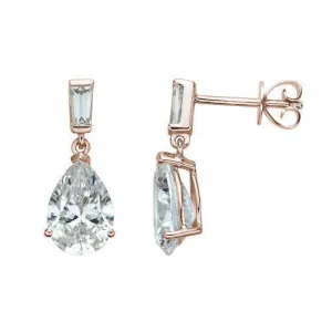 Pear and Baguette drop earrings with 3.9 carats* of diamond simulants in 10 carat rose gold
