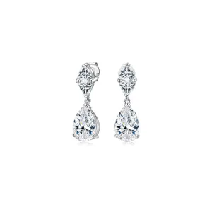 Pear and Cushion Trilliant drop earrings with 7.68 carats* of diamond simulants in 10 carat white gold