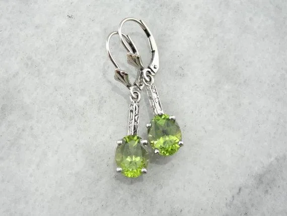 Peridot and White Gold Art Deco Earrings