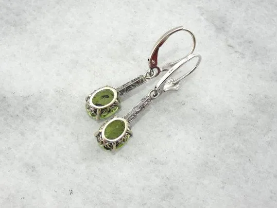 Peridot and White Gold Art Deco Earrings
