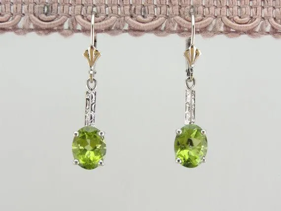 Peridot and White Gold Art Deco Earrings