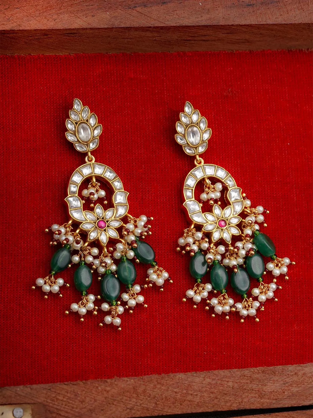 Pink Color Gold Plated Jadau Kundan Earrings - ME1154WP
