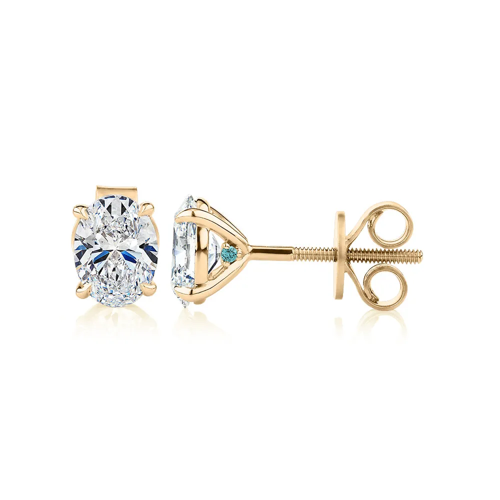 Premium Certified Lab-Grown Diamond, 1.40 carat TW oval stud earrings in 14 carat yellow gold