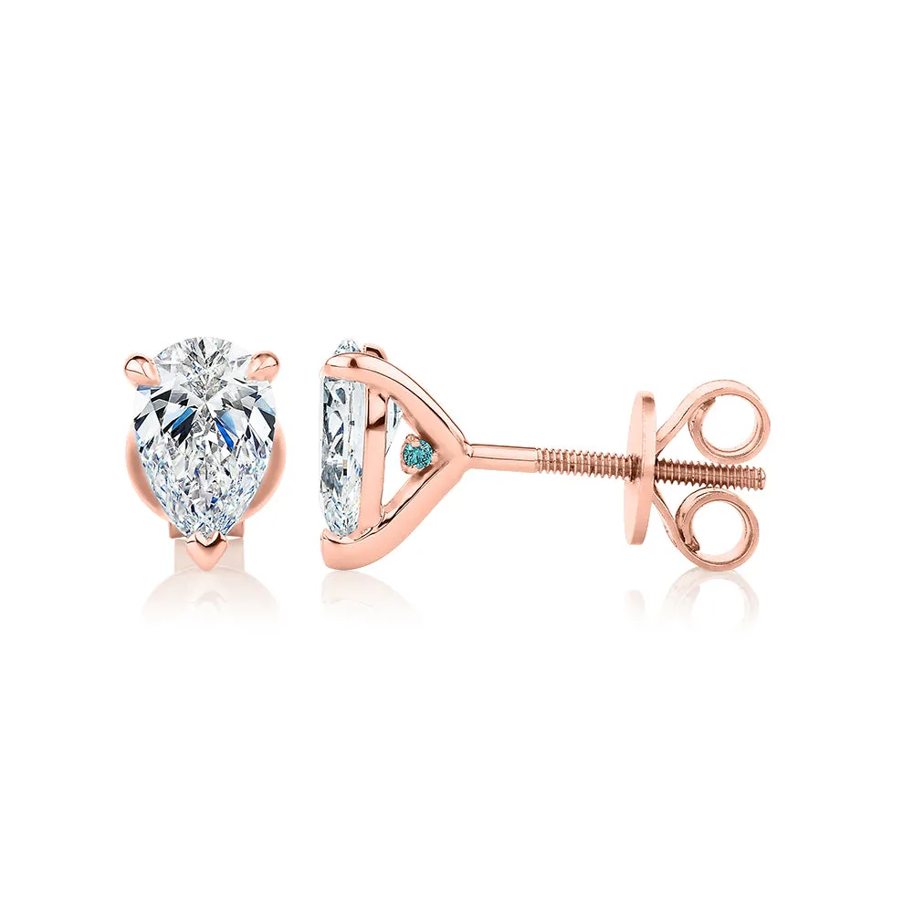 Premium Certified Lab-Grown Diamond, 1.40 carat TW pear stud earrings in 18 carat rose gold