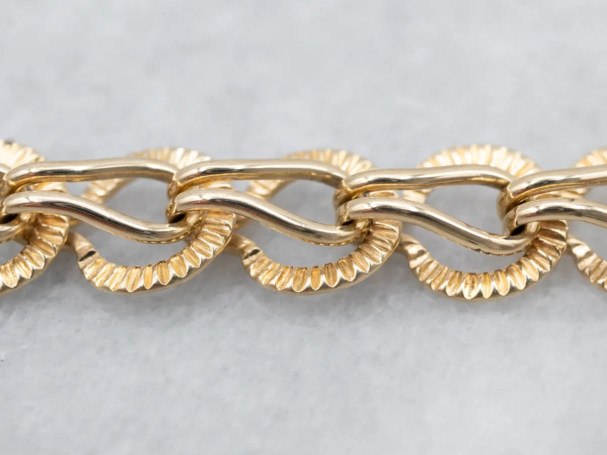 Pretty Yellow Gold Textured Hook Chain Bracelet