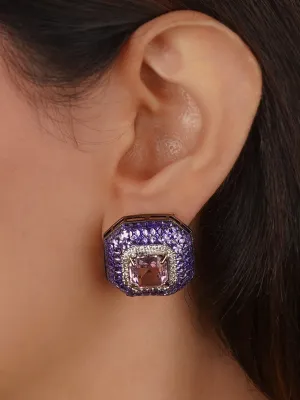 Purple Color Silver Plated Faux Diamond Earrings - CZEAR592PR