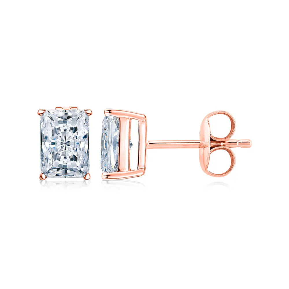Radiant stud earrings with 2 carats* of diamond simulants in 10 carat rose gold