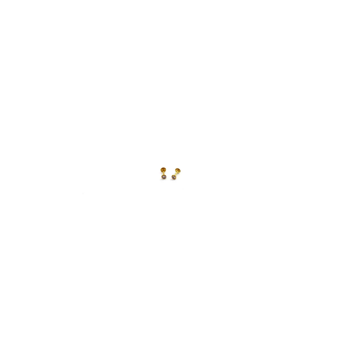 Real Gold 2 MM Stone Studs with Long Screw Tops Perfect for Ear and Nose Piercings E1900