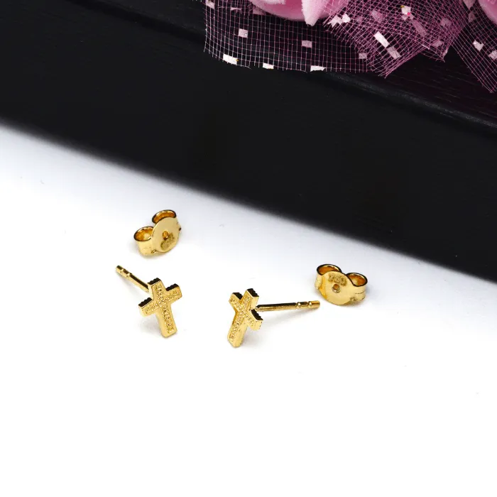 Real Gold 3D Cross Earring Set 0200-01 E1735
