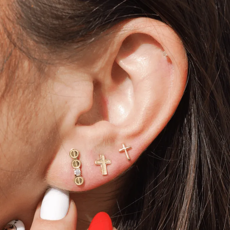 Real Gold 3D Cross Earring Set 0200-01 E1735