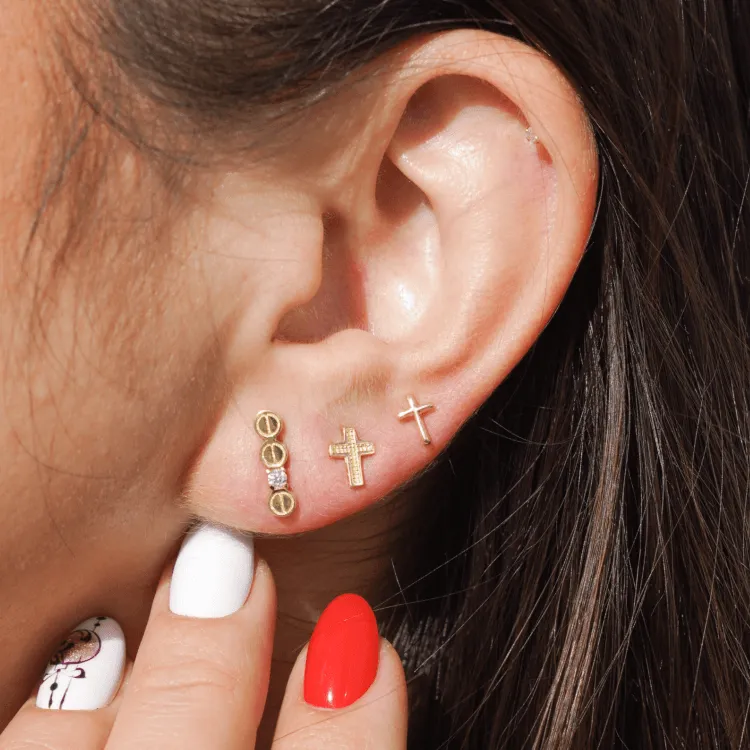 Real Gold 3D Cross Earring Set 0200-01 E1735