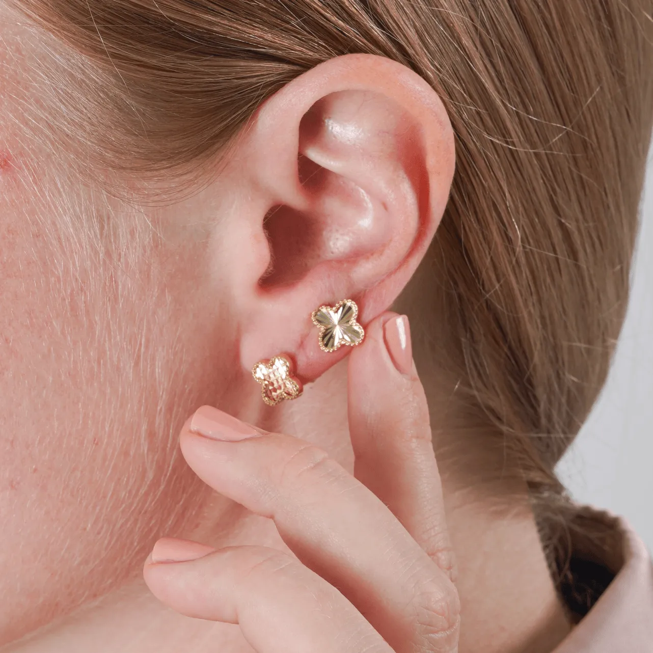 Real Gold Clover Glittering Earring Set - Model GZJVN 3050 E1917