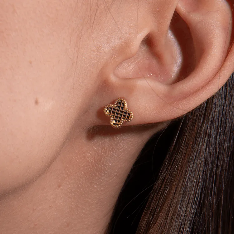 Real Gold Clover Glittering Earring Set - Model GZJVN 3050 E1917